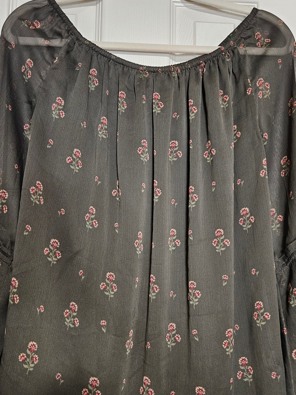 White House Black Market Olive Brown Floral Blouse - Picture 9 of 9